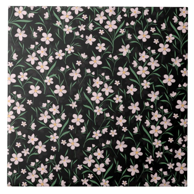 Padrão Botânico Floral Rosa Aquarela Preto (Frente)