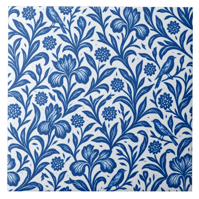 Padrão Botânico Íris Azul Vintage (Frente)