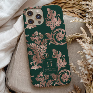 Padrão Botânico Monograma Rosa Dourado Verde Esmer