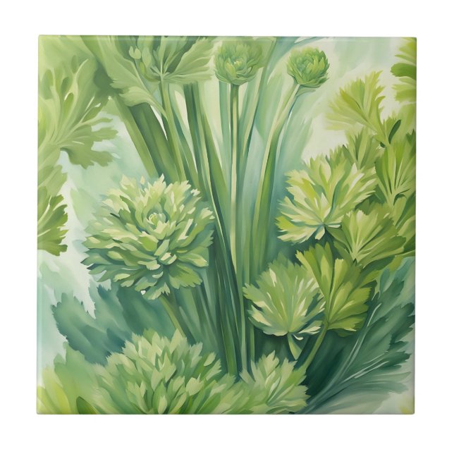 Padrão Botânico Verde de Salsão Luxuriante (Frente)
