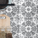 Padrão Branco de Cinzas Elegante Simétrica Texturi<br><div class="desc">Este azulejo de cerâmica decorativa é uma peça de arte cativante. Seu padrão de abstrato simétrico, espelhado no eixo horizontal e vertical, cria um efeito visual mesmerizante. O detalhamento intrincado, obtido por vários tons de cinza sobre um fundo branco pristino, acrescenta profundidade e dimensão à design. Este azulejo não é...</div>