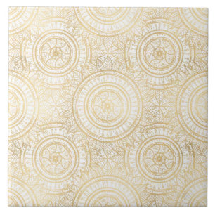 Padrão Branco Elegante Dourado de Mandala Girasso
