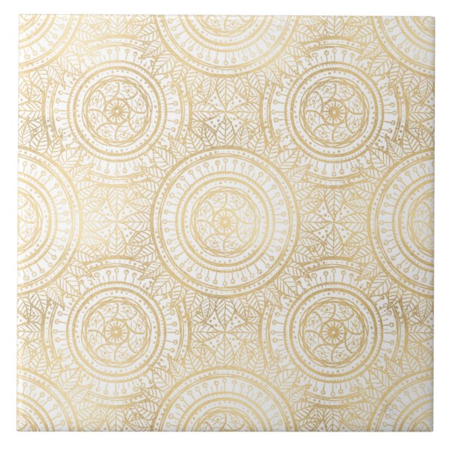 Padrão Branco Elegante Dourado de Mandala Girassol (Frente)