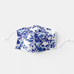 Padrão branco floral azul de marinho elegante