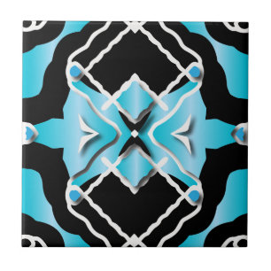 Padrão Branco Preto - Turquesa Contemporânea Tri