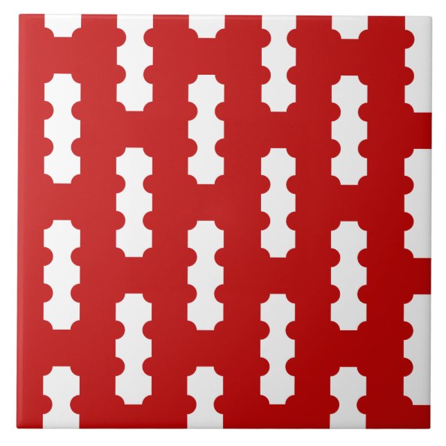 Padrão branco vermelho XXI Azulejo cerâmico (Frente)