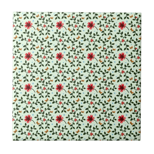 Padrão caprichoso de flores folclóricas borboleta  (Frente)