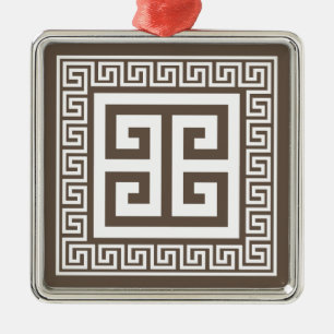 Padrão-Chave Grego Ornamento De Metal Branco E Cas