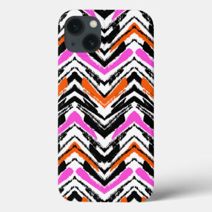 Padrão Chevron Preto, Laranja E Rosa Desenhado À