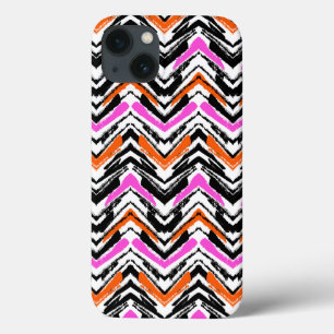 Padrão Chevron Preto, Laranja E Rosa Desenhado À