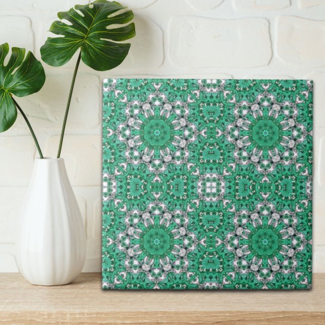 padrão chic bohemian emerald green mandala (chic bohemian pattern emerald green mandala tile)