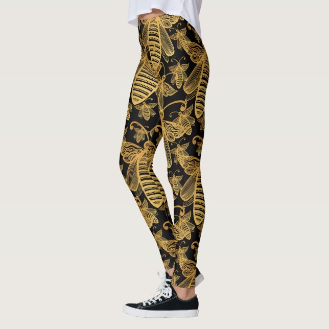 Padrão Chic BOHO BEE SWARM Dourado em Leggings Neg (Esquerda)