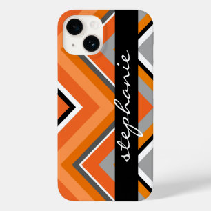 Padrão Chic Chevron Cinza Preta Laranja com Nome