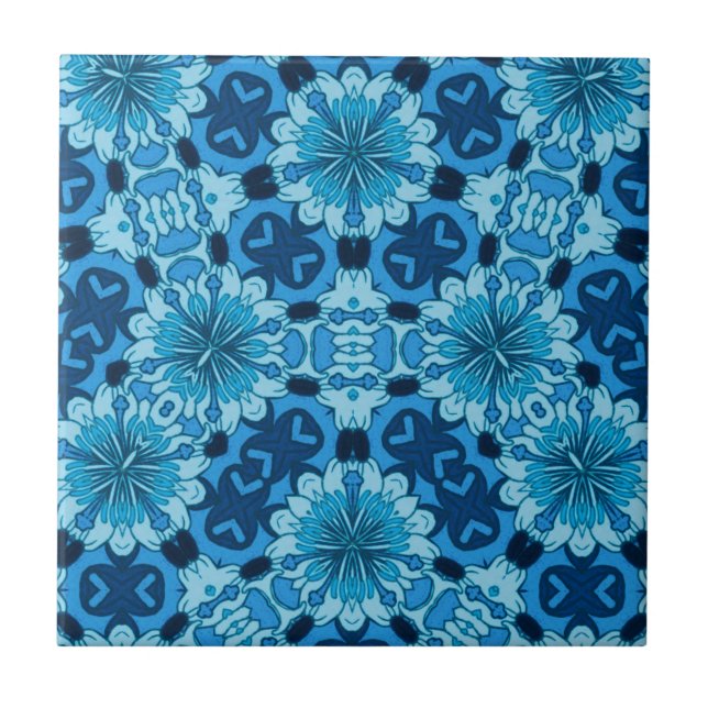 Padrão Chinês Floral Azul Indigo (Frente)