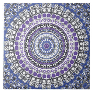 Padrão Circular Geométrico Mandala Azul e Roxo
