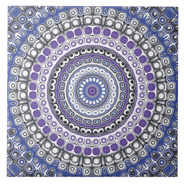 Padrão Circular Geométrico Mandala Azul e Roxo (Frente)
