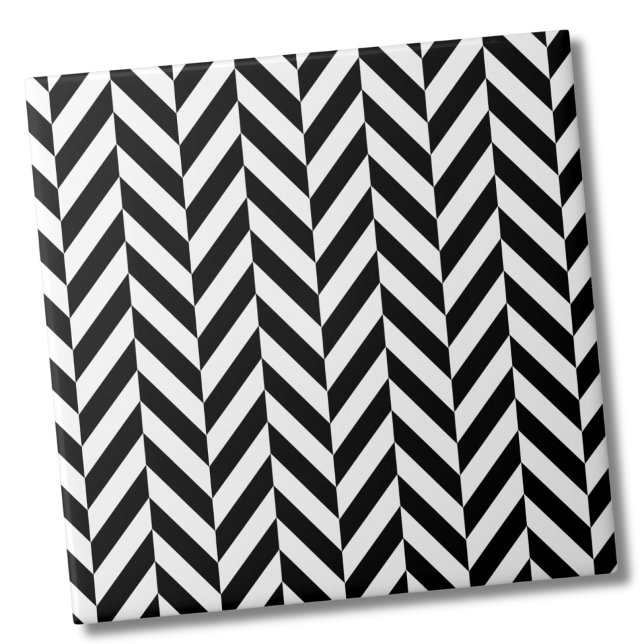 Padrão Clássico de Arenque Branco Negro Simples (Classic Simple Black White Herringbone Pattern Ceramic Tile)