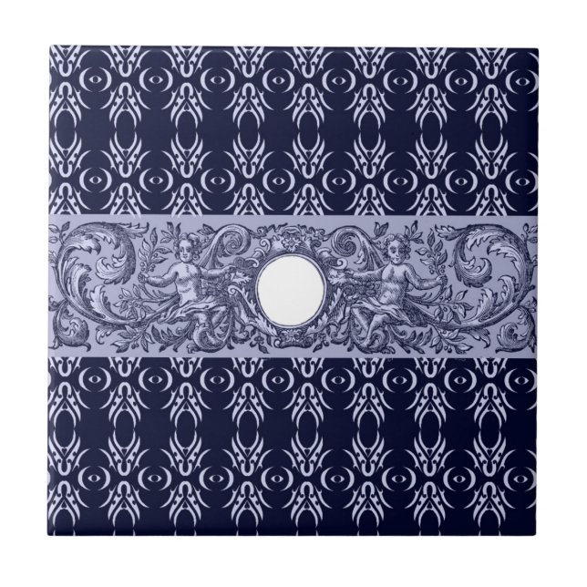 Padrão Classy Blue Baroque por LeahG - querubins (Frente)