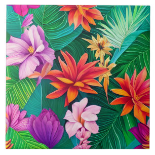 Padrão Colorido de Flores Tropicais