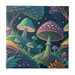Padrão Colorido de Floresta Mágica de Cogumelos Fa