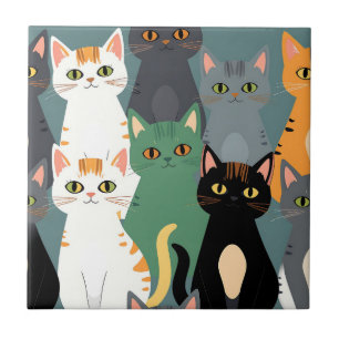 Padrão Colorido de Gatos de Desenho Animado em Mul