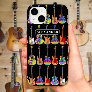 Padrão Colorido de Guitarra em Preto com Nome
