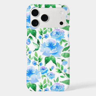 Padrão com flores de aquarela azul