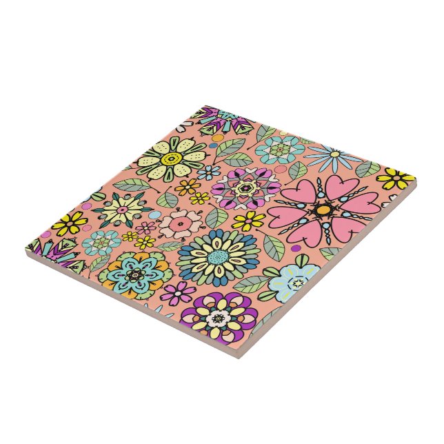 Padrão contínuo de cores de flores retrô da tempor (Lateral)