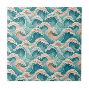 Padrão contínuo de ondas do oceano japonês em azul