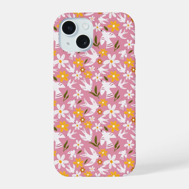 Padrão contínuo de pássaros florais fofos (Verso)