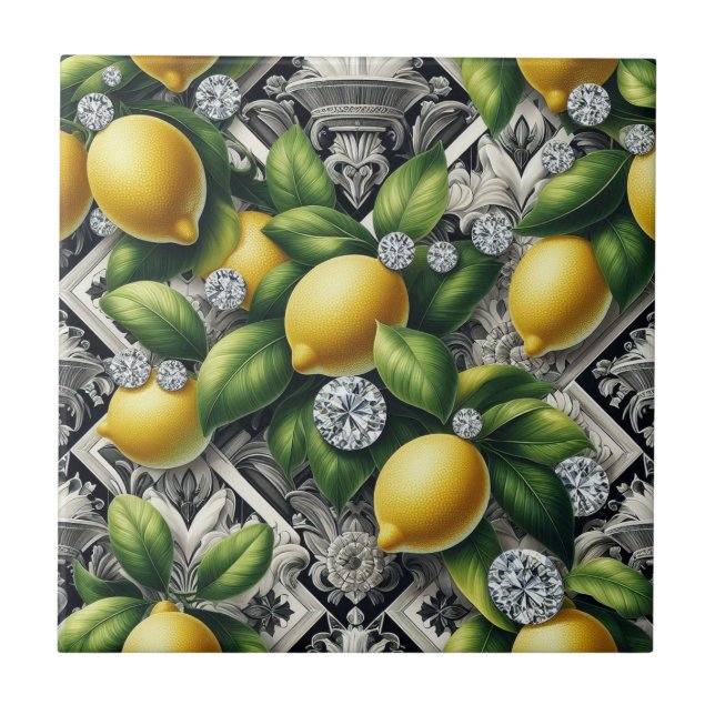 Padrão contínuo em preto e branco Art Déco Limões  (Frente)