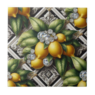 Padrão contínuo em preto e branco arte deco limões