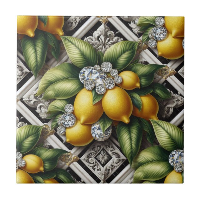 Padrão contínuo em preto e branco arte deco limões (Frente)