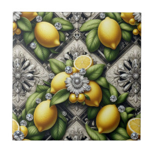 Padrão contínuo em preto e branco arte deco limões