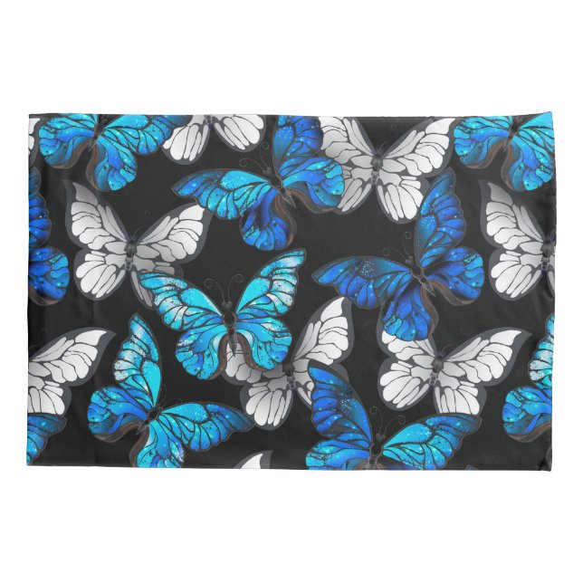 Padrão contínuo escuro com borboletas azuis Morpho (Verso)