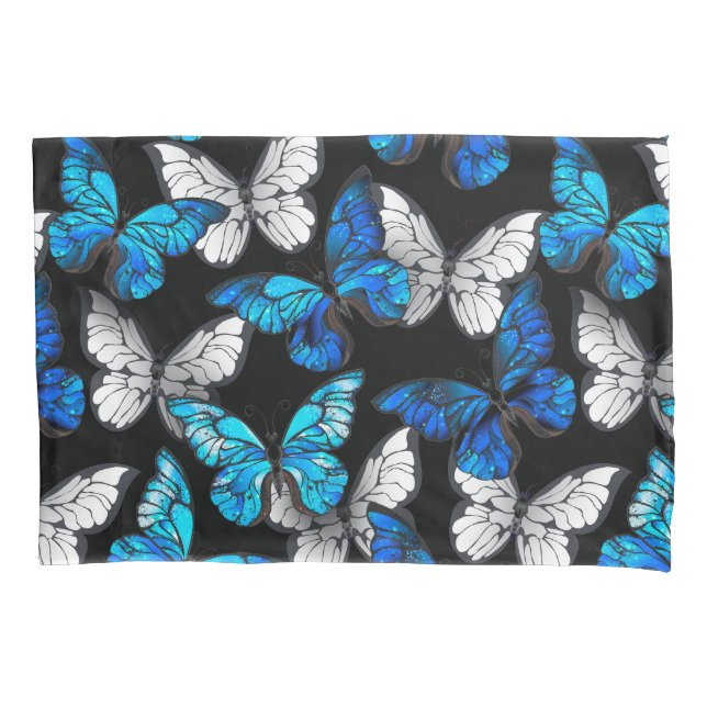 Padrão contínuo escuro com borboletas azuis Morpho (Frente-Esquerda)