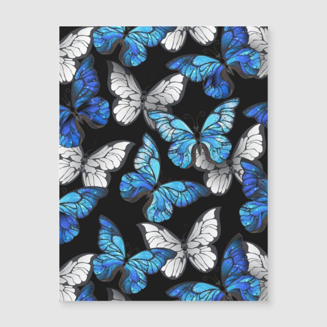 Padrão contínuo escuro com borboletas azuis Morpho (Frente)