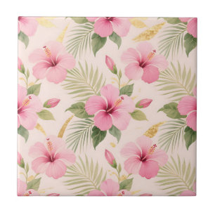 Padrão contínuo tropical de hibisco rosa