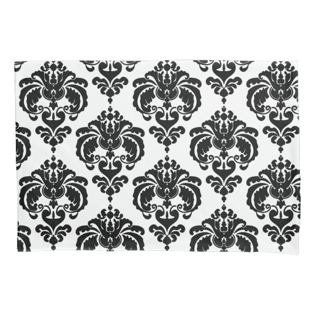 Padrão Damásco Preto e Branco Elegante Chic (Frente)