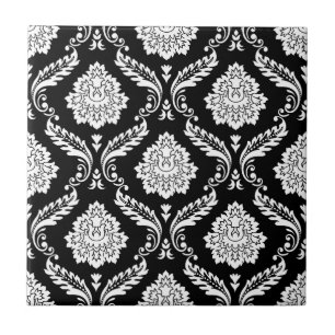 Padrão Damasco Rococó Branco no Preto