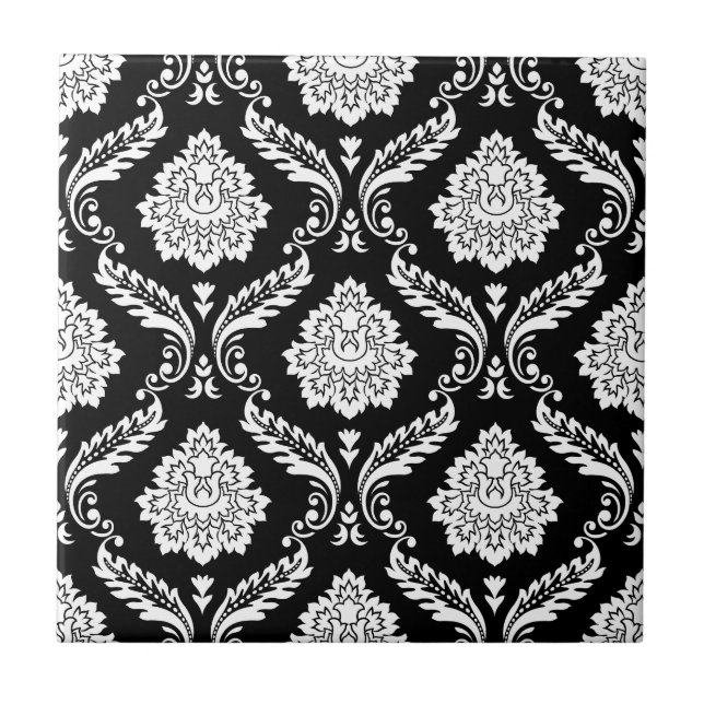 Padrão Damasco Rococó Branco no Preto (Frente)