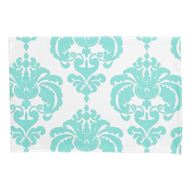 Padrão Damask Elegante e Chic em Água Teal e Branc (Frente)