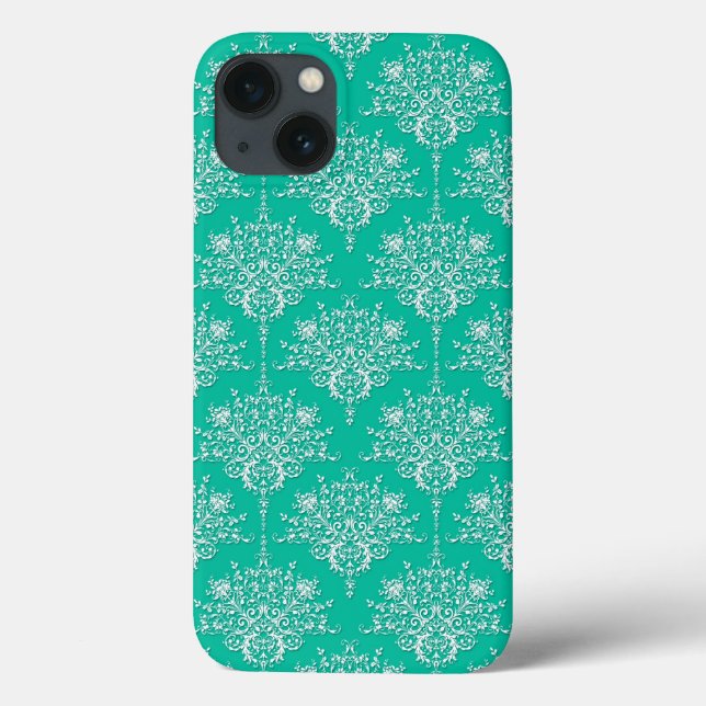 Padrão Damask em Verde Teal Mint e Branco (Verso)