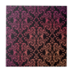 Padrão Damask Preto Laranja Rosa