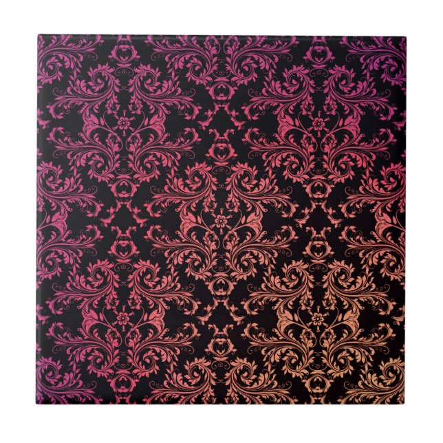 Padrão Damask Preto Laranja Rosa (Frente)