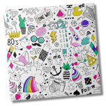 Padrão de 80 s colorido bonito<br><div class="desc">Tanta diversão em um impressão! Este padrão é um desenho de desenho em quadrinhos preto e branco com toques coloridos ao longo. Apresenta peças como nuvens arco-íris, flamingos, rosquinhas, cupcakes e sorvetes, ícones da década de 80, pranchas, tênis, caches, bigodes, câmeras e MUITO MAIS!! Excelente para uma festa dos anos...</div>