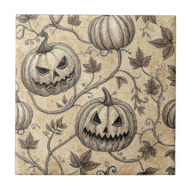 Padrão de Abóbora de Halloween Vintage em Videira