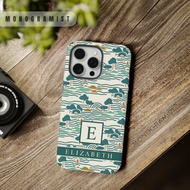 Padrão de Abstrato Azul Branco Verde-Teal Personal (Custom Teal Green White Blue Abstract Pattern iPhone Case)