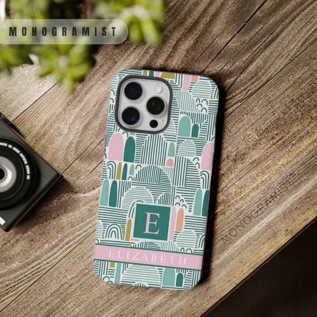 Padrão de Abstrato cor-de-rosa verde branco person (Custom White Teal Green Pink Abstract Pattern iPhone Case)