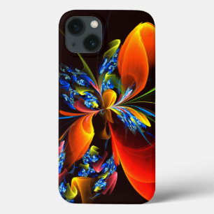 Padrão de Abstrato de Arte Floral Azul Laranja Mod